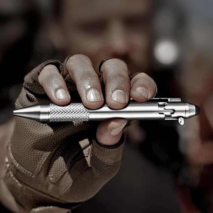 Cool Hand 4.9'' Brass Bolt Action Pen with Retractable Stylus Tip | for Any Touch Screen Ballpoint Ink Refillable Compact Size Skelton Out Deep Pocket Clip (Brass)