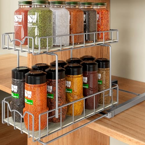 Simple Houseware 2-Tier Spice Rack Slide Out Wire Basket Drawer Organizer, Silver - color: Silver