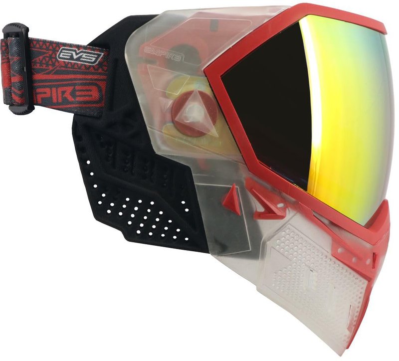 Empire EVS Paintball Mask/Goggle Clear/Red w/PBB Barrel Plug - Fire Mirror Thermal Lens Combo Package