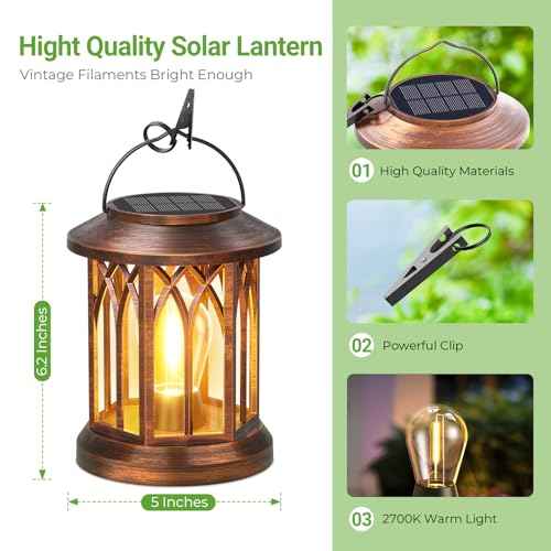 WdtPro Solar Lanterns Outdoor Hanging 6 Pack, Upgraded Bright Lantern Lights Outdoor Waterproof, Solar Powered Lantern Over 12Hrs Solar Lights for Outside Garden Yard Patio Decor (Copper)