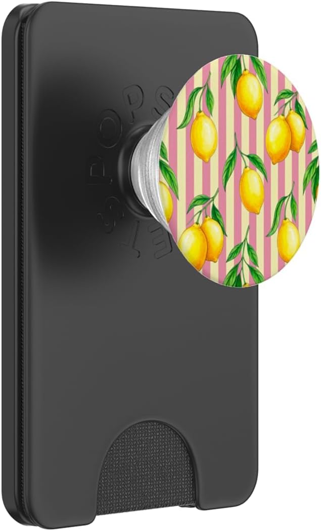 Lemon Yellow Pink Stripes Preppy Aesthetic Summer Cute PopSockets PopWallet for MagSafe