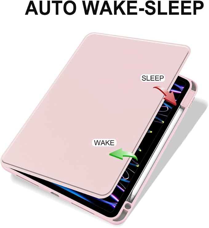 iPad Pro 11 Case 4th/3rd/2nd/1st Gen Balck | 360° Rotating Pencil Holder Compatible with 2022/2021/2020/2018 Clear Acrylic Back Auto Sleep/Wake