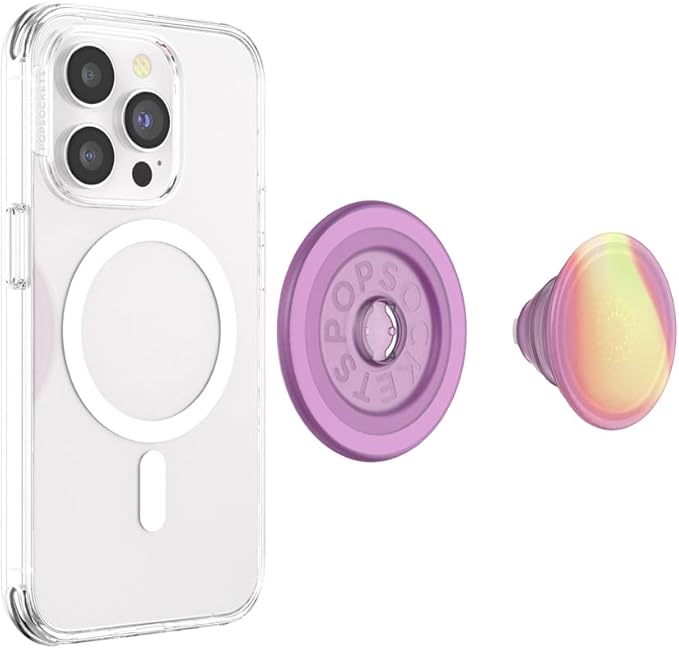 PopSockets Phone Grip for MagSafe with Kickstand, Magnetic Stand, Swappable Top, Secure Hold for iPhone MagSafe Cases, Phone & Tablet Grip - Aurange Translucent