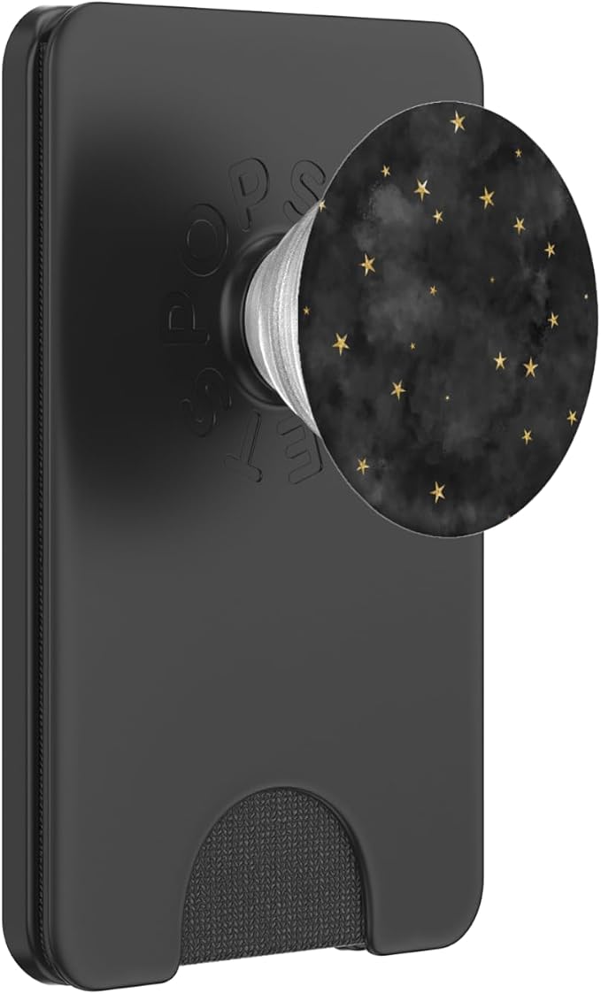 Starry Night Galaxy Tiny Golden Stars on Smoky Charcoal Gray PopSockets Adhesive PopGrip