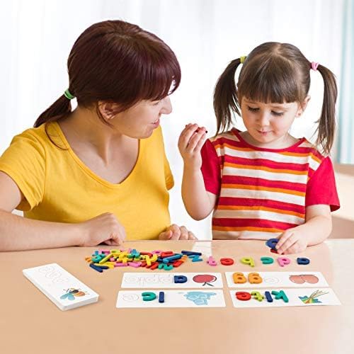 Coogam Reading & Spelling Learning Toy, Wooden Letters Flash Cards Sight Words Matching ABC Alphabet Recognition Game Preschool Educational Tool Set for 3 4 5 Years Old Boys and Girls Kids