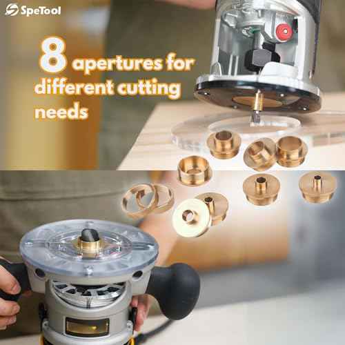 SpeTool Brass Router Template Bushing Guide Set with Centering Pin&Cone for Porter Cable Style Router Sub Bases, 10-Piece Solid Router Guide Bushing Includes Aluminum Carrying Case