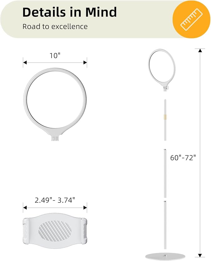 10.5" Ring Light with Stand and Phone Holder - 69" Tripod for iPhone with Light, Professional Led Ringlight for Video Recording/Make up/Streaming, Full Screen Light Ring for YouTube, Tiktok (White)