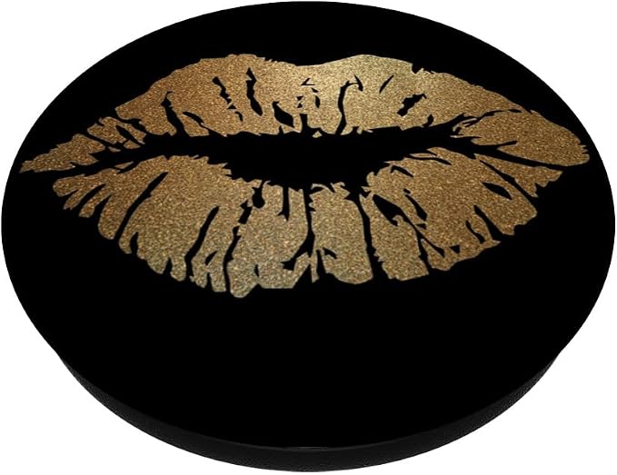 Gold Lips Black PopSockets Adhesive PopGrip