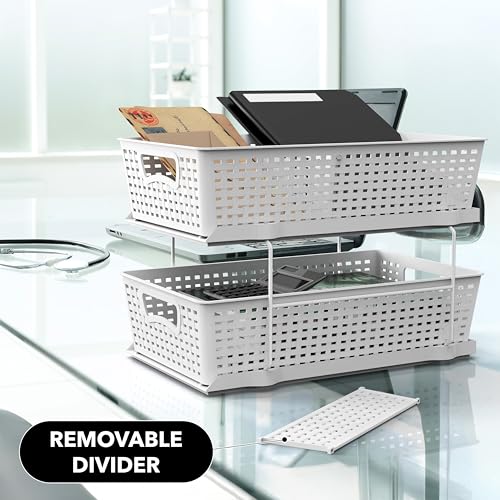 Simple Houseware 2 Tier Bathroom Organizer Tray Pull-Out Sliding Drawer, Under Sink Storage, White - color: White