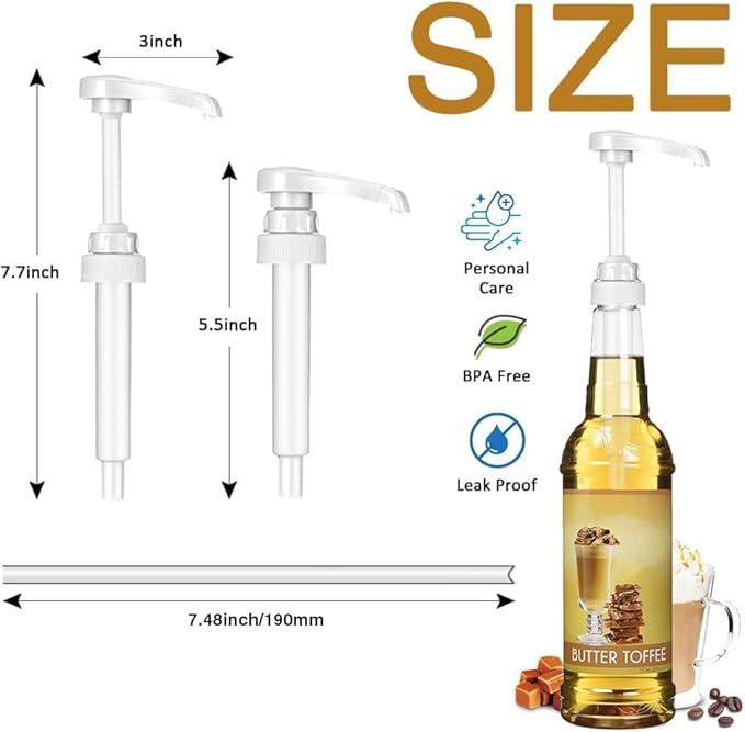 20 Packs White Coffee Syrup Pump Dispenser, Compatible with 25.4 Oz/750ml Bottles, Great for Home & Coffee Bar Drinking Mixes, Tea, Beverage, Cocktails, Plus Spoons