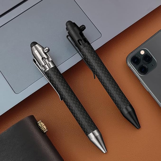 Cool Hand 4.9'' Brass Bolt Action Pen with Retractable Stylus Tip | for Any Touch Screen Ballpoint Ink Refillable Compact Size Skelton Out Deep Pocket Clip (Brass)
