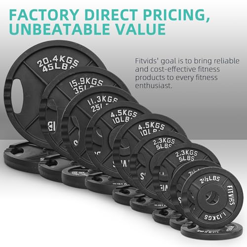 Fitvids Barbell Weight Set, Cast Iron 1" Standard Weight Plates Including 5FT Standard Barbell Bar & Star Locks, 45 Pounds Set (35 Lbs Plates + 10 Lbs Barbell Bar), Multiple Packages