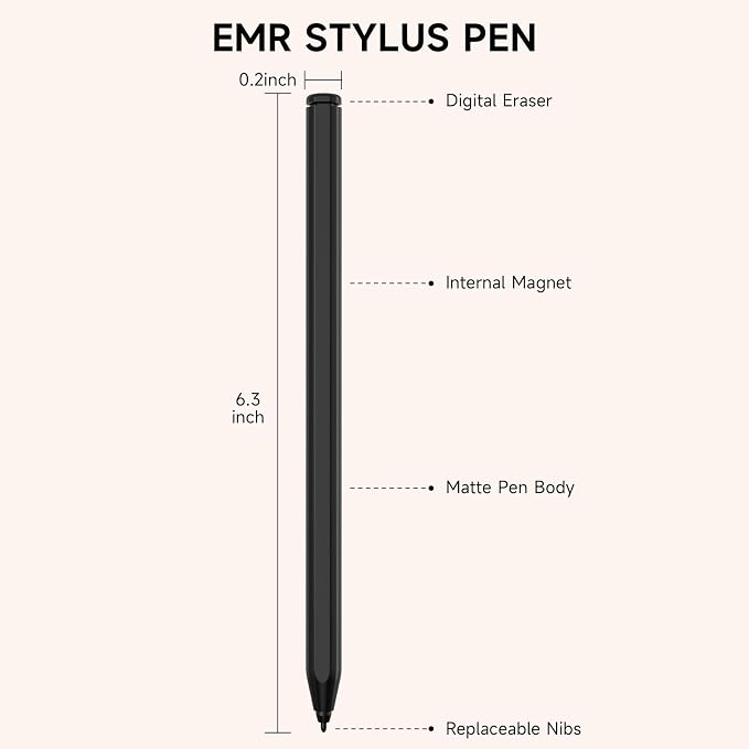Magnetic Stylus Compatible with Remarkable 2 Pen with Eraser | 4096 Pressure Levels Palm Rejection Tilt Support ＆ 5 Tips Scribe Pen Compatible with Remarkable 2/1/ Kindle Scribe/Black