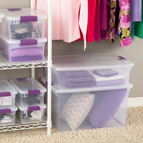 Sterilite 66 Qt ClearView Latch Storage Box, Stackable Bin with Latching Lid, Organize Clothes, Blankets, Items in Closet, Clear Base and Lid, 24-Pack - size: 24 Pack, style: 66 Quart