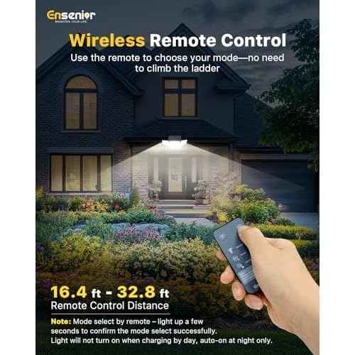 Ensenior Motion Sensor Outdoor Lights, 220 LED IP65 Waterproof Solar Security Light with Remote Control, 3 Heads Solar Flood Light Outdoor with 4 Modes, 270¡Æ Wide Angle Motion Light for Outside -4Pack