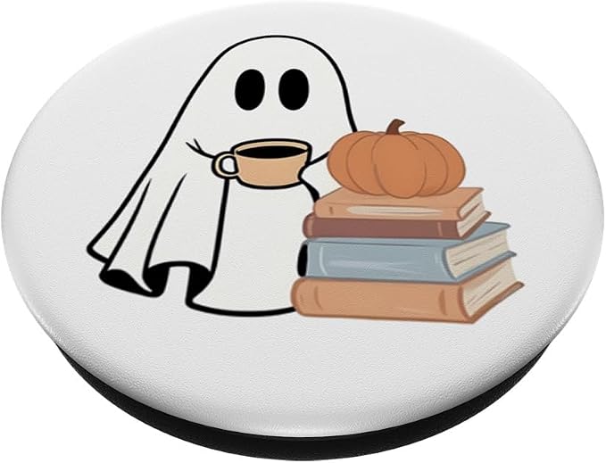 Cute Ghost Books Pumpkin Book Reading Halloween Bookish PopSockets Adhesive PopGrip