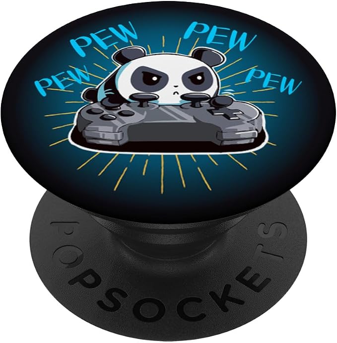 Funny Gamer Pew Pew Panda PopSockets PopGrip: Swappable Grip for Phones &amp Tablets PopSockets Adhesive PopGrip