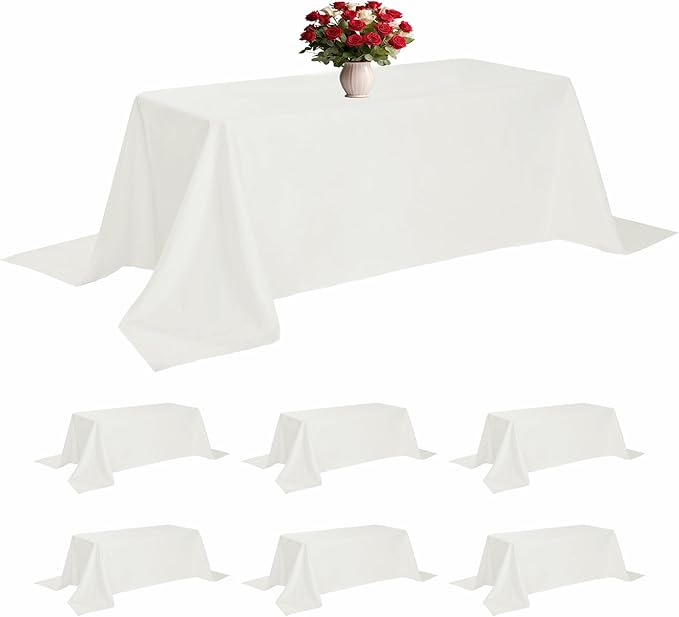 6 Pack Ivory Tablecloth 90 x 132 Inch Table Cloth for 6 Foot Rectangle Tables, Wrinkle Resistant Washable Polyester Fabric Table Covers for Party, Wedding,Dining,and Banquet