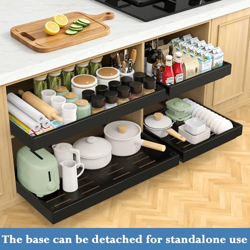 Aisslro Under Sink Organizer, 2 Tier Under the Sink Storage, Expandable Adjustable Slide Out Pull Out Under Cabinet Organizers Shelf, for Kitchen Bathroom Pantry Closet Organization, Black - size: Small