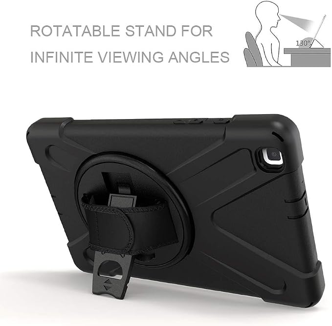 ZenRich Galaxy Tab A 8.0 Case (2019)360 Degree Rotatable KickstandHand Strap and Shoulder Strap zenrich Hybrid Heavy Duty Shockproof Case for Samsung Galaxy Tab A 8.0 SM-T290/T295/T297 (Black) | He