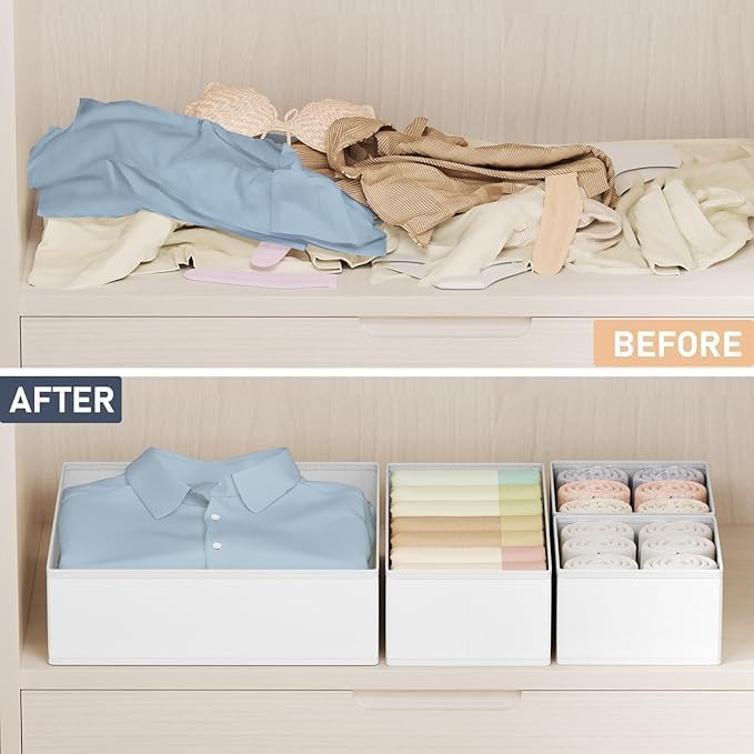 DIMJ Drawer Organizer Clothes 14 Pack - Foldable Baby Organizers and Storage & Dresser Organizer for Bedroom, Closet - Nursery Organization Dresser Dividers for underwear, Sock,Bra, Belt, Tie, White