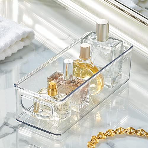 mDesign Plastic Bathroom Storage Container Bins w/ Handles - Closet, Cabinet, Vanity, Cupboard Shelf Organization, Hair Tools Accessory Organizer - Ligne Collection; Clear, 10x4x3 (Pack of 1) - size: 10 x 4 x 3 (Pack of 1)