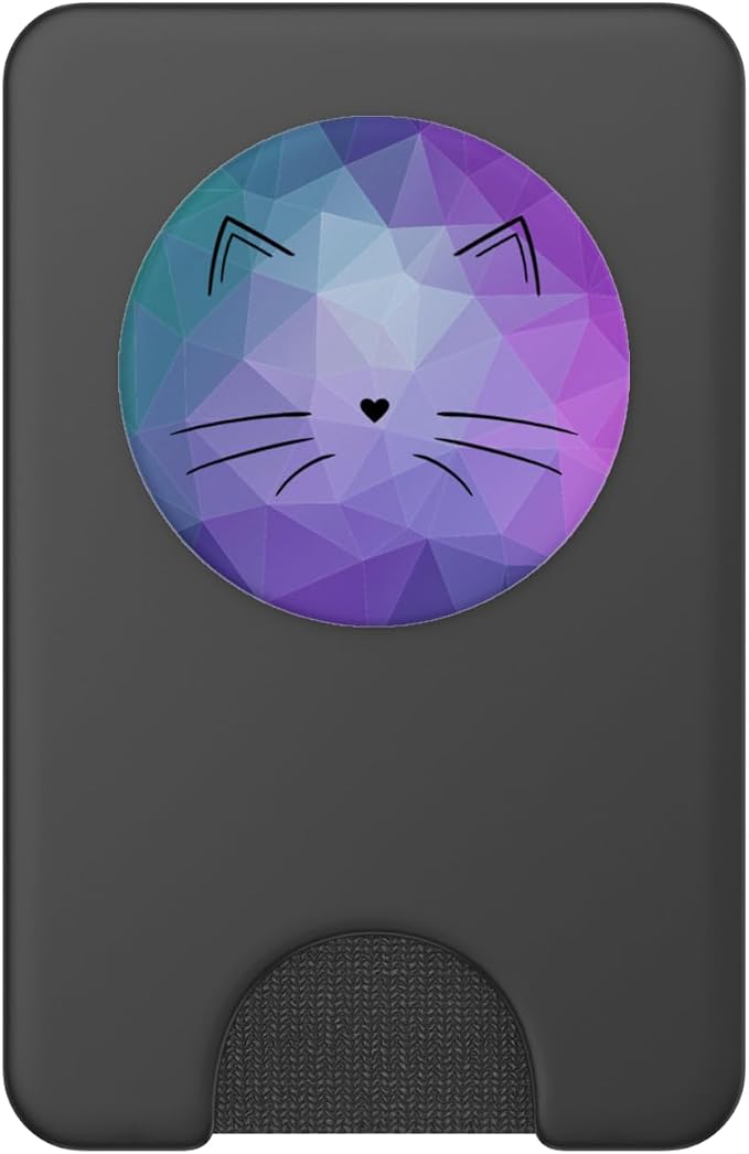 Black Cat Face Teal Purple Polygon PopSockets Adhesive PopGrip