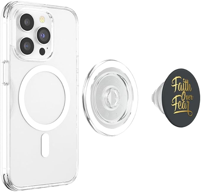 Golden Faith Over Fear On Dark Gray PopSockets Adhesive PopGrip