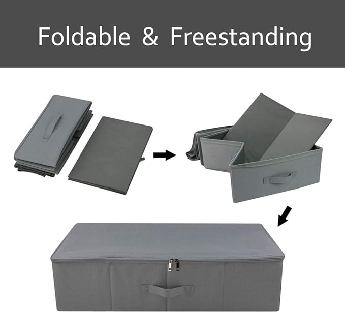 iwill CREATE PRO Folding Washable Rigid Underbed Storage Boxes with Zip Lid for Garment, Clothing, Blankets for Bedroom, College Dormroom, Wardrobe, Shelf Baskets, Pack of 3, Black Gray