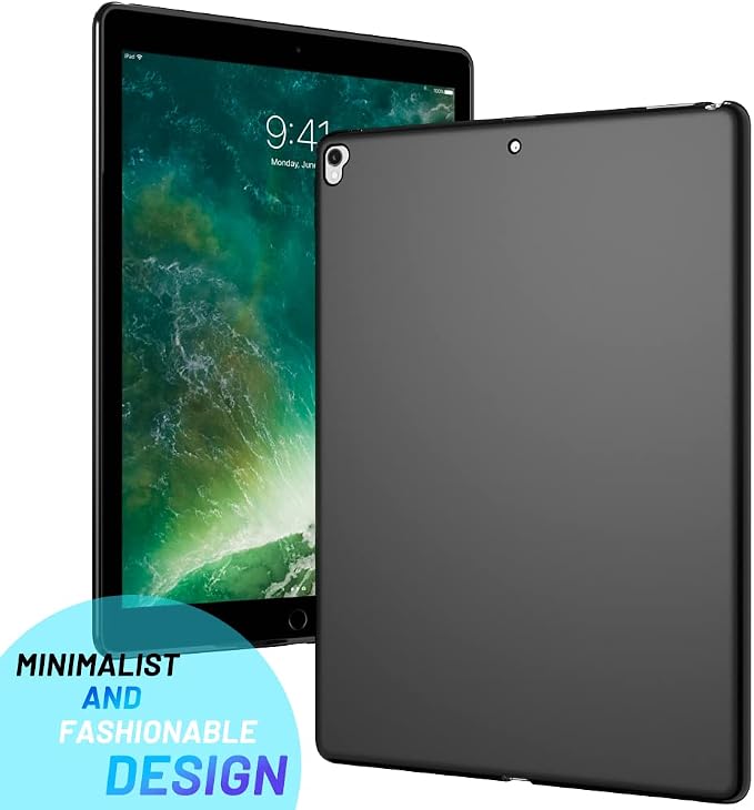 Puxicu Case for iPad Pro 12.9 Inch (2nd &amp 1st Gen) Slim Matte Rubber Soft TPU Protective Cover Black