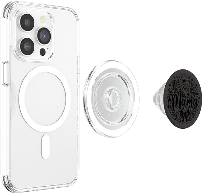 Black Gray Heart Mama Bow Minimalist Floral Wildflower Mama PopSockets PopWallet for MagSafe