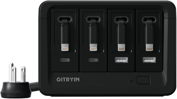 Gitryin 4 Lightning Retractable Wall Chargers with 2 USB A Ports and 1 Power Strip 12-in-1 Modular Charging Station