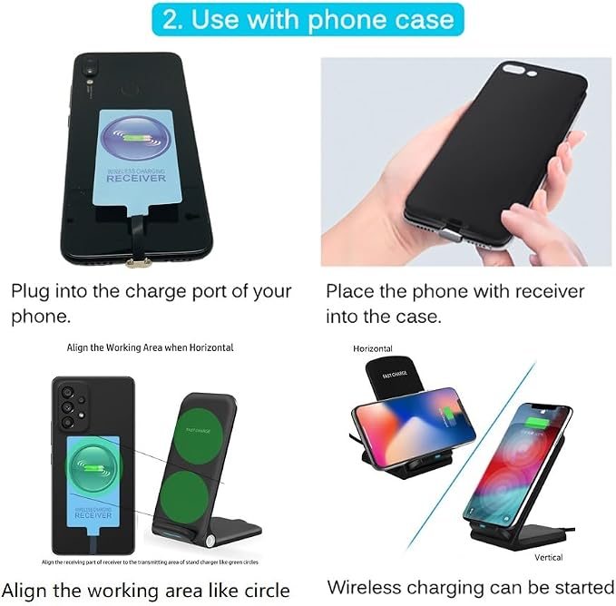 Wireless Charging Receiver for Samsung Galaxy A12 A22 A32 A42 A52 A72 4G 5G External Type-c Adapter with Stand Folding Charger