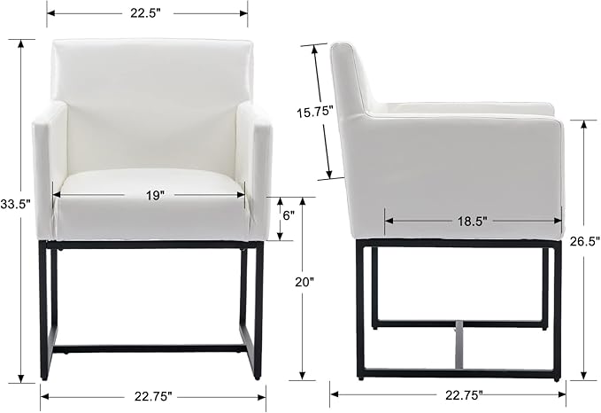 Set of 4 Upholstered Dining Chairs with Armrest, PU Leather Modern Accent Armchairs, Kitchen & Dining Room Chairs Side Chairs, White
