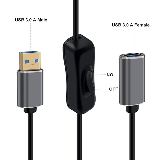 USB 3.0 Cable with Switch 5Gbps Data Transmit USB 3.0 Extension Cable Gold Plated Connectors Type A Male to Female Extension Cable for Laptops PC TV (Black 1.5 m)