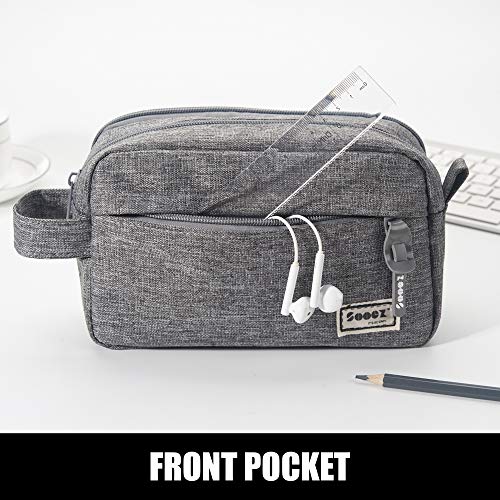 Sooez High Capacity Pencil Case, Big Pencil Bag Pouch Box Organizer Pen Case, Portable Journaling Supplies with Easy Grip Handle & Loop, Asthetic Supply for Girls Adults, Grey - color: Grey
