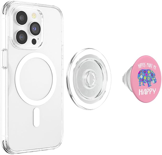 Hippo Phone Hand Holder Gifts - Cute Floral Hippopotamus PopSockets Adhesive PopGrip