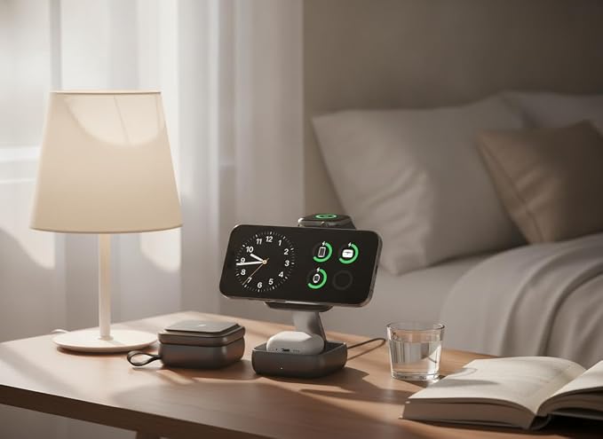 3-in-1 Foldable Wireless Charging Station - Magnetic Fast Charger Dock for 17/16/15/14/13 Ultra/10/9 AirPods Pro - Multi-Device Travel Stand