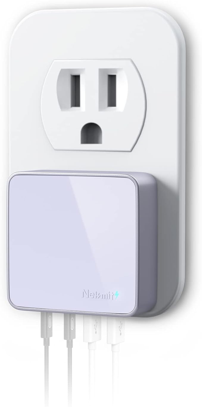 Nekmit USB C Charger Fast Thin Flat 52W 4-Port Wall Charger with Two 20W Power Delivery and 2 USB Port for iPhone 14/14 Pro/14 Pro Max Galaxy Pixel iPad Pro AirPods Pro and More Upgraded