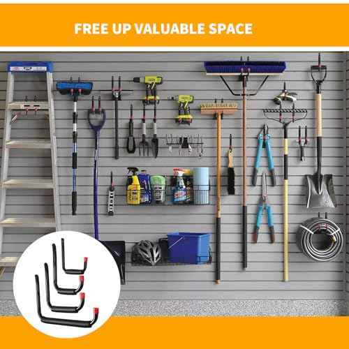 6 Pack Garage Hooks Heavy Duty, Utility Steel Hooks with EVA Foam Padding, 15inch Wall Mount J Organizer Hanger for Hanging Bikes Kayak Garden Tool Hose Bike Shelf