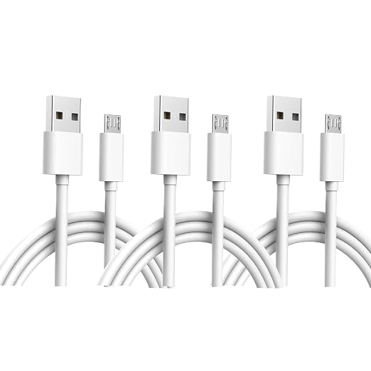 3-Pack 10 FT Cable Replacement for Ring Indoor Cam - USB-A to Micro USB Charger Cord White