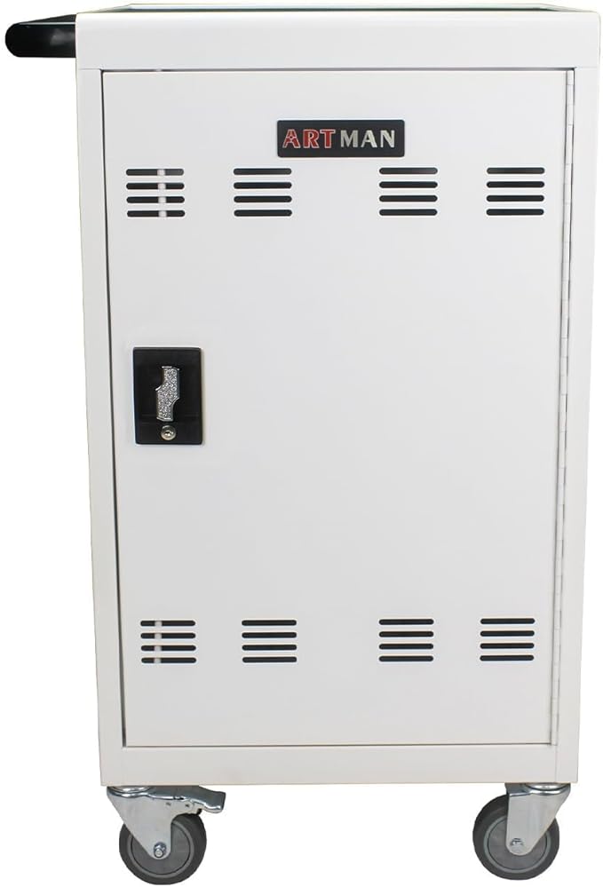 32-Bay Mobile Charging Cart with Keyed Lock, Steel Laptop & Tablet Charging Cabinet with Cable Management, Rolling Power Station for Classroom, Office, School, Library