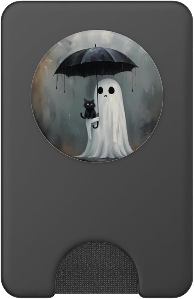 Ghost Holding Umbrella with Cat Halloween PopSockets Adhesive PopGrip