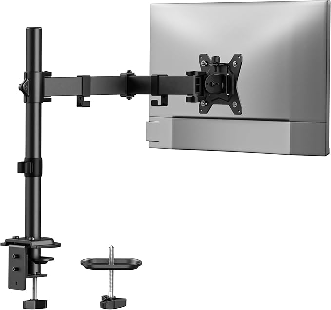HUANUO Single Monitor Mount, Monitor Arm for 13”-32” Monitors up to 17.6 lbs, Adjustable Stand with 16” Max Height, Desk Mount with C-Clamp and Grommet Base, VESA 75x75mm or 100x100mm