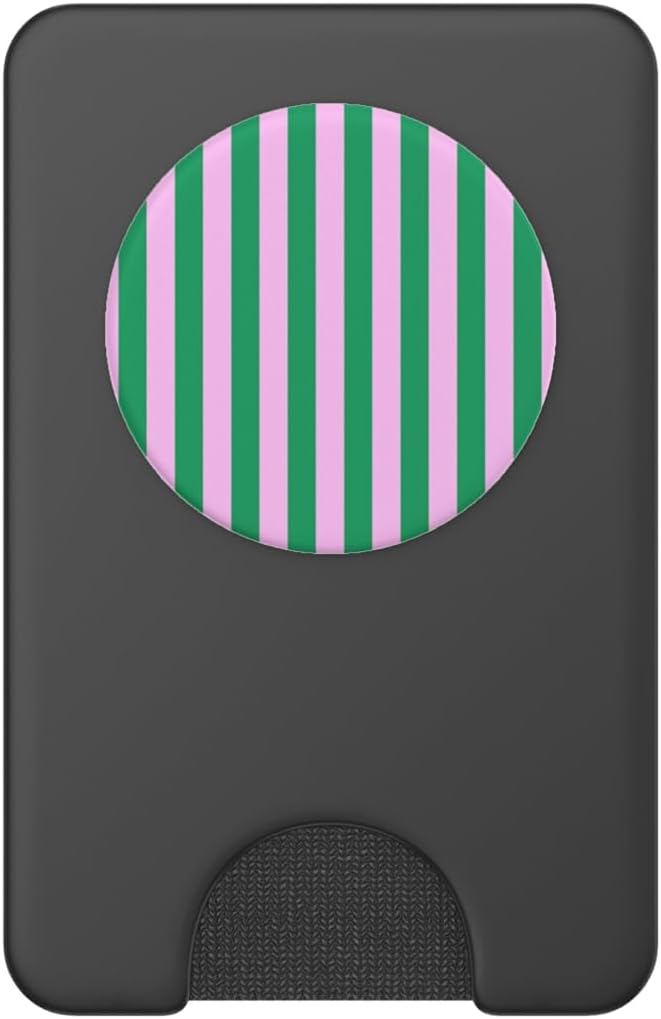 Green and Pink Striped Vertical Preppy Stripes Cute Girly PopSockets PopWallet for MagSafe