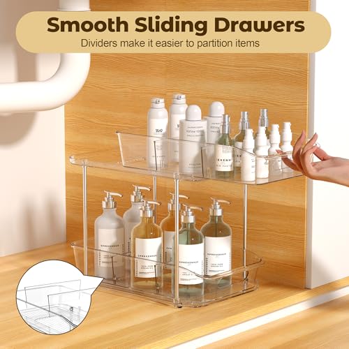 incostar 2 Tier Pull-Out Organizer for Bathroom Kitchen, Under Sink Storage with Dividers, Ideal for Cabinet, Cupboard Organization, Slide-Out Clear Storage, 1 Pack - style: 1 Pack 2Tier