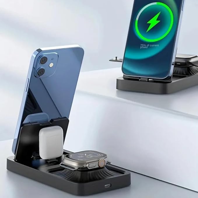 3 in 1 Desktop Foldable Wireless Charger Stand for iPhone 14 13 12 11 Pro Max 10 XS Apple Watch 10 9 8 7 6 5 4 3 2 AirPods Pro 2 (Black)