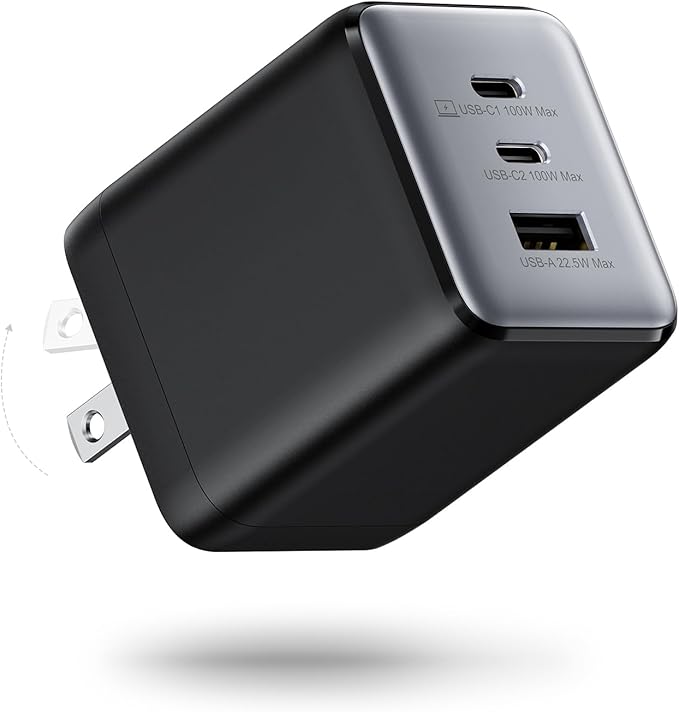 100W USB C Wall Charger 3-Port PPS PD 3.0 Compact Foldable Wall Charger Block Fast Power Adapter for MacBook Pro/Air Dell XPS iPad Pro iPhone 17/16/15 Galaxy S25/S24 (Black)