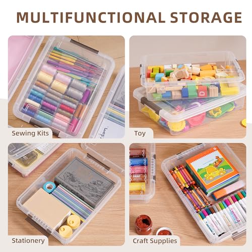 Citylife 10 PCS Plastic Storage Bins with Latching Lids Portable Project Case Clear File Box Stackable Storage Containers for Organizing A4 Paper, Photo, Document, Scrapbook - size: 5QT, style: 10 PCS