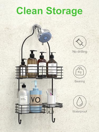 SMARTAKE Hanging Shower Head Caddy, Rustproof Bathroom Shower Shelf Organizer, SUS201 Stainless Steel Over The Storage Rack, for Toilet, Bathroom, Black - color: 02-Black